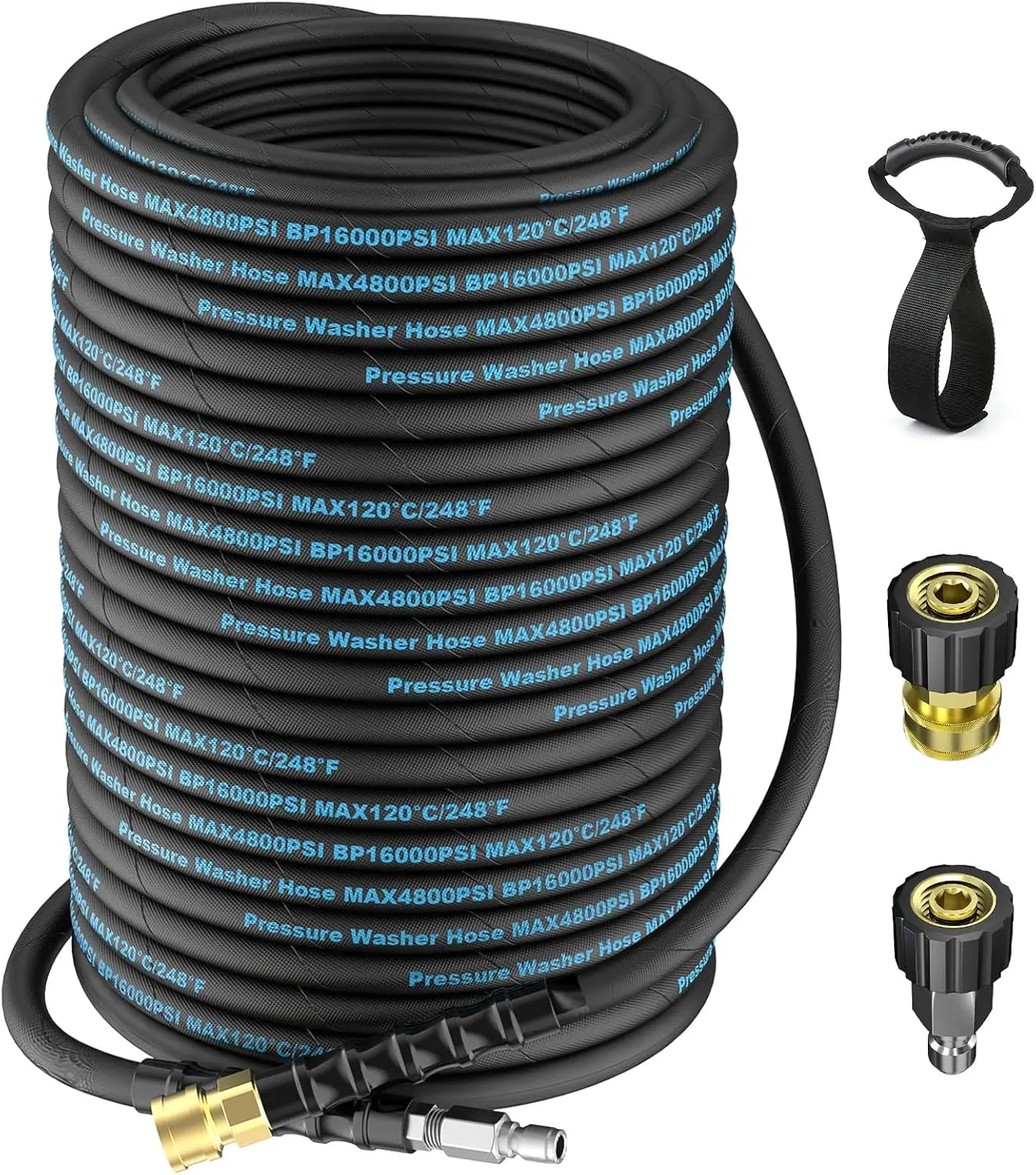 100 Ft Pressure Washer Hose, Power Washer Hose Attachment with 3/8'' Quick Connector, High Tensile Wire Braided Hose for Cold Ho