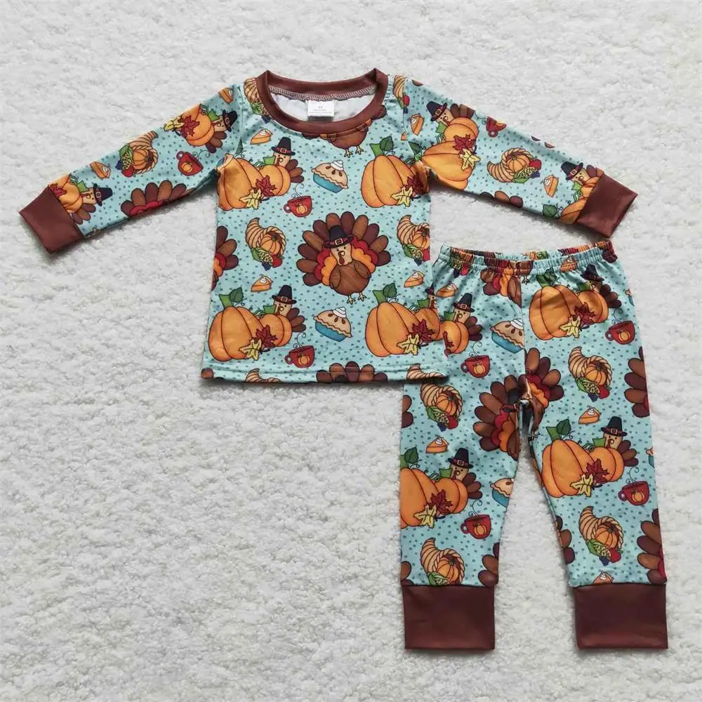 Wholesale Toddler Baby Boy turkey Pajamas Pumpkin Pie Pants Children Thanksgiving Outfit Infant Kids Long Sleeves Shirt Set