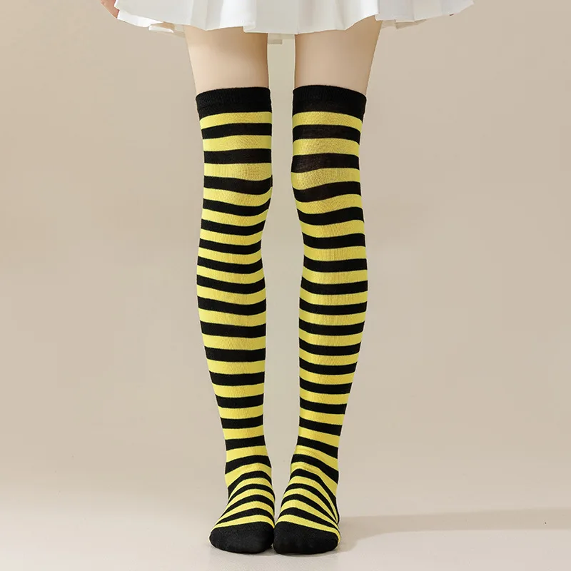 Stoking Bergaris Warna Musim Gugur Musim Dingin Kaus Kaki Di Atas Lutut Jepang Kaus Kaki Panjang Ramping Seksi Tetap Hangat Wanita Mode Kaus Kaki Bergaris