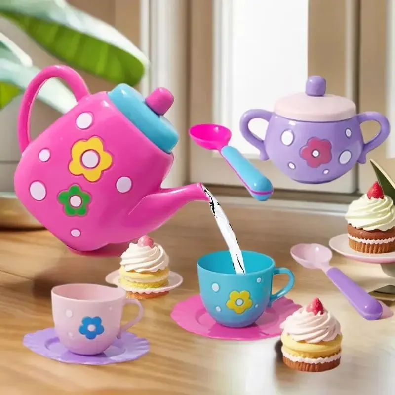 1세트 찻주전자 찻잔 음식 놀이 장난감 어린이 시뮬레이션 티 키트 주방 애프터눈 티 장난감 남아 여아 생일 선물