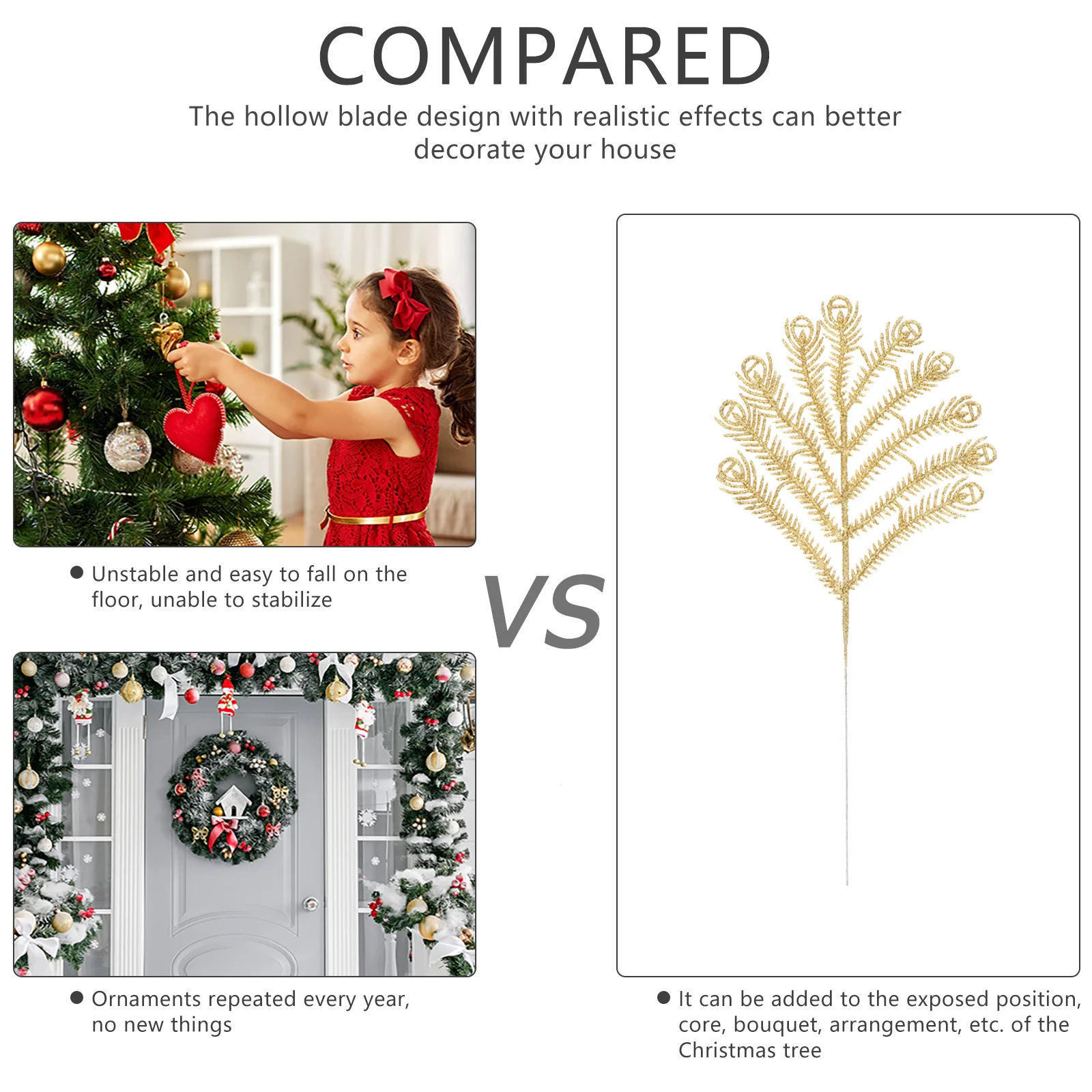 

10pcs Christmas Tree Decoration Glitter Leaves Simulation Xmas Ornament For Party Wreath Garland Craft Diy Gift Accessory