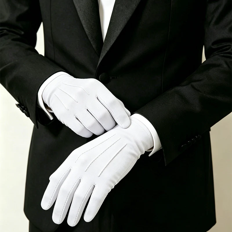 Summer Three Tendon Spandex White Gloves for Men and Women, Short and Thin, Breathable, Ceremonial, Command, Emcee, Driving Gloves