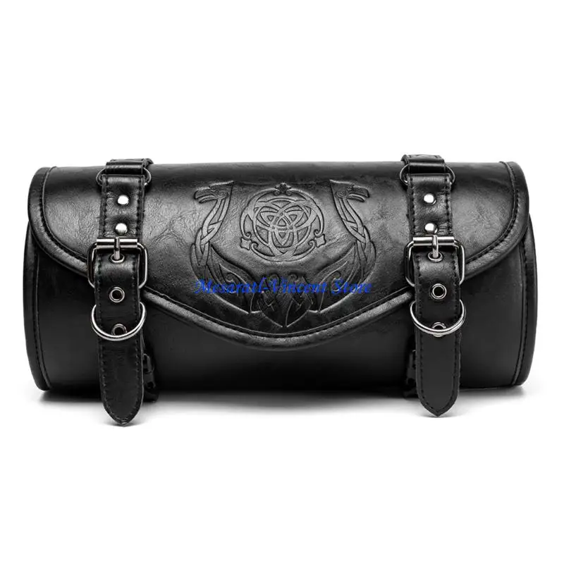 A70F Motorcycle Tool Bag Punk Inspired Handlebar PU Leather Waterproof Construction Quick Release