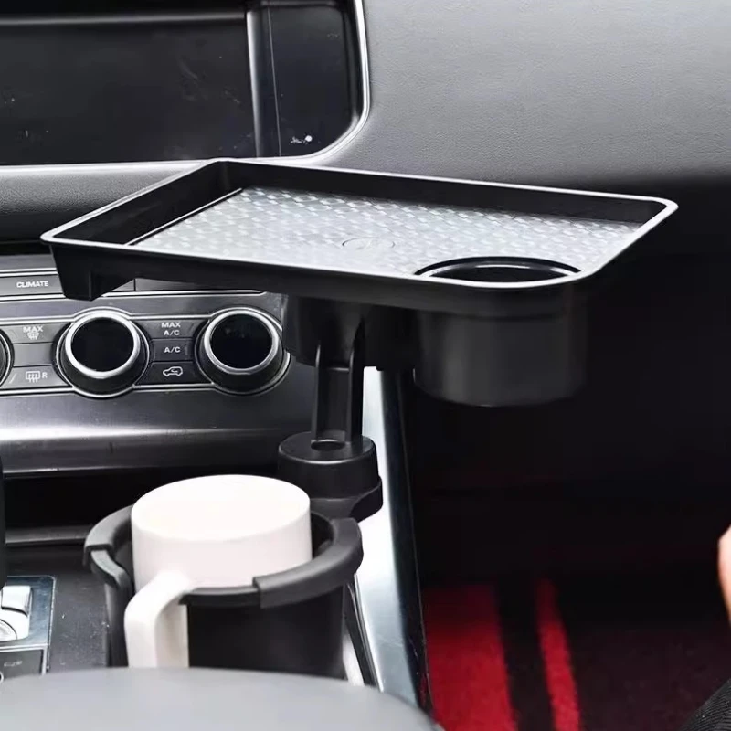 Expansor portavasos para coche 360 ° Giratorio ajustable con bandeja desmontable para aperitivos y soporte para teléfono, plato de cena para almacenamiento de coche
