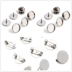 10pcs 12mm Inner Size Stainless Steel Material Brooch Style Cabochon Base Blank Cufflink Spacer Settings Tie Tack Pins-T5-06