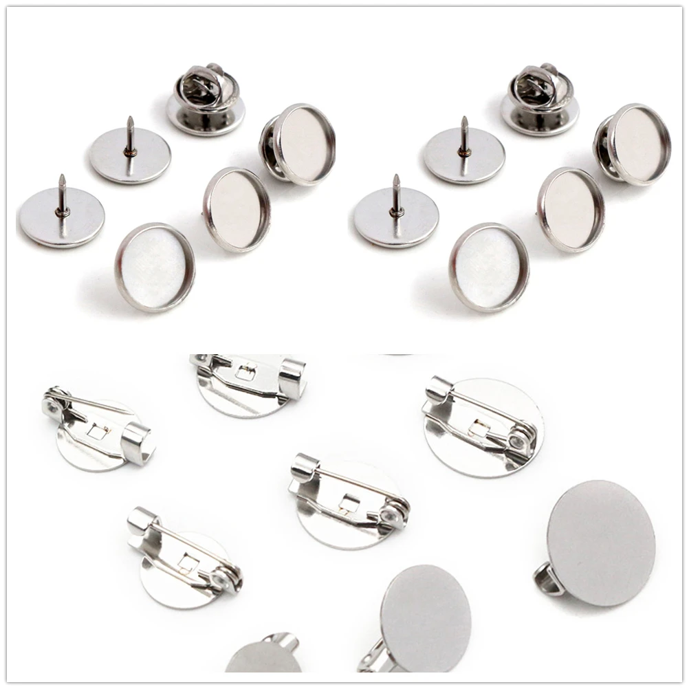 10 sztuk 12mm wewnętrzna rozmiar ze stali nierdzewnej broszka styl Cabochon baza puste spinki Spacer ustawienia Tie Tack Pins-T5-06