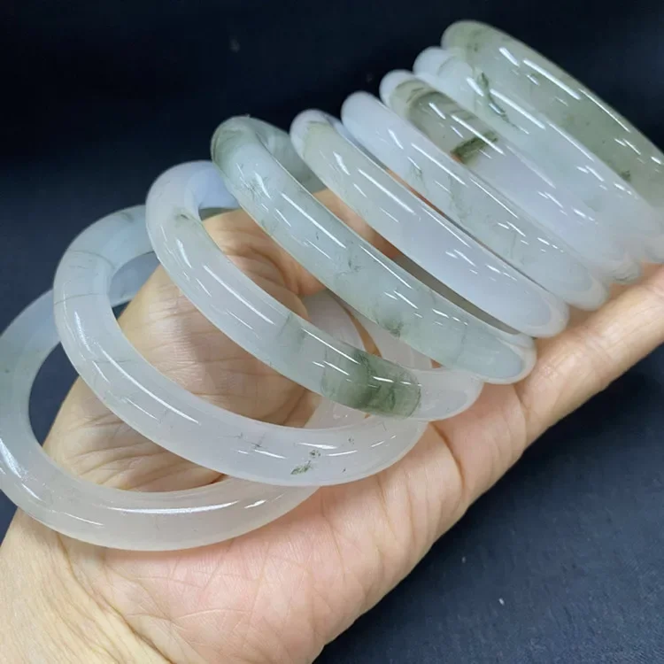 Natural Tianshan Jade Ice Jade Golden Silk Jade Round Strip Women's Bracelet Ice Seed Floating Flower Women's  Bracelet