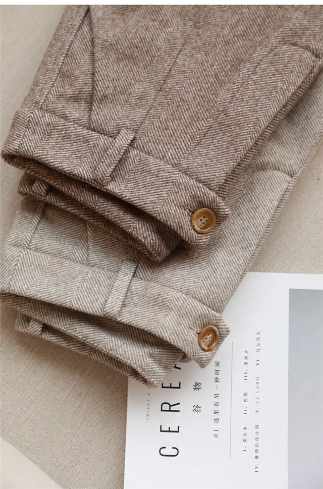 Wool Woolen Harem Trousers Women's Autumn and Winter New High Waist Slimming Ankle-Tied Suit Pants Loose Casual Cigarette Pants
