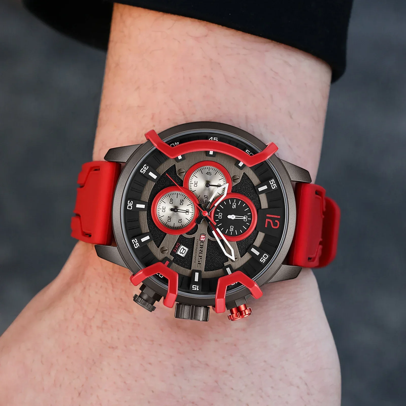 BORUSE ساعة رجالية 2 قطعة/المجموعة رجال الأعمال ساعة كوارتز قلادة مجموعة جولة الهاتفي سيليكون حزام أحمر هدية مثالية للرجال