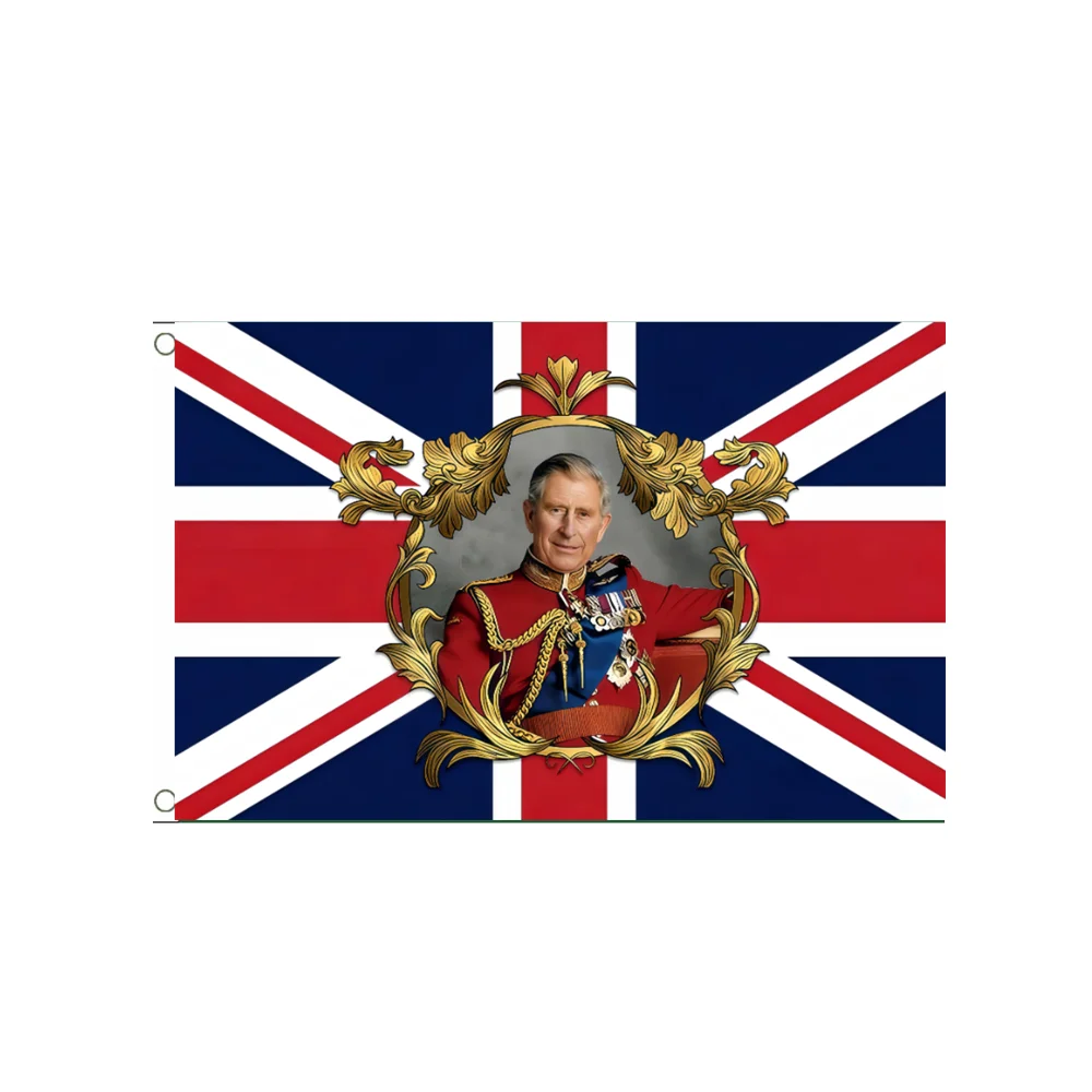 King Charles III Union Jack Flag with Royal Portrait, Britis