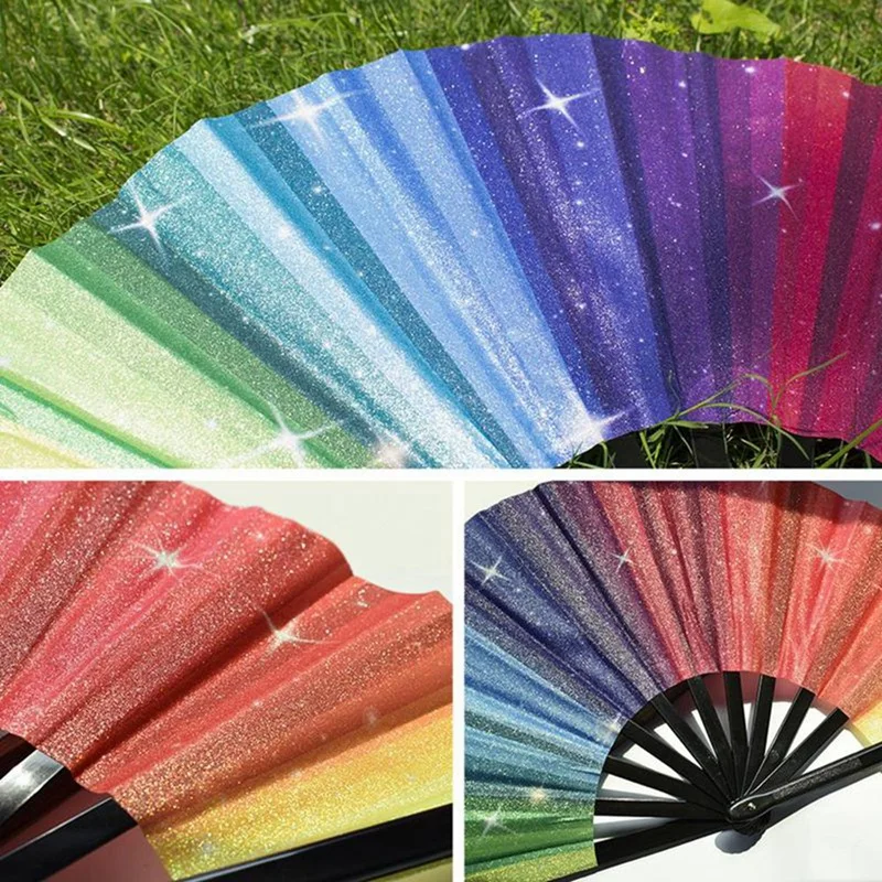 Lightweight Fancy Fan Reflective And Decorative Glitters Large Rave Handheld Folding Fans