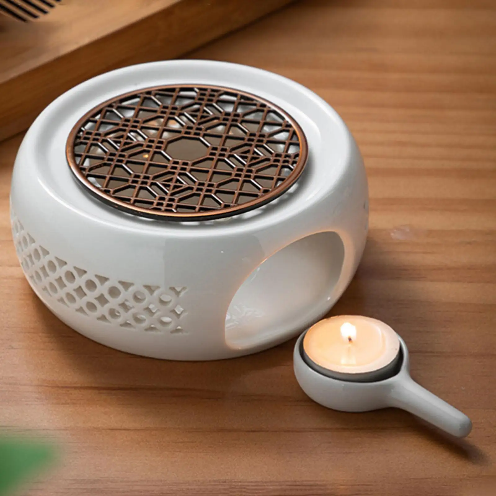 Ceramic Teapot Warmer Coffee Warmer Base with Tealight Tray Tea Heater Warming Holder for Glass/Porcelain/Metal Teapot