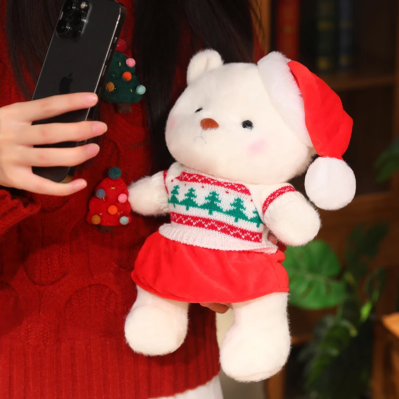 30CM Cute Christmas Bear Plush cloak Toys StuffedSoft  sweater Bear Pillow Lovely Doll Valentine's Birthday Christmas Gifts