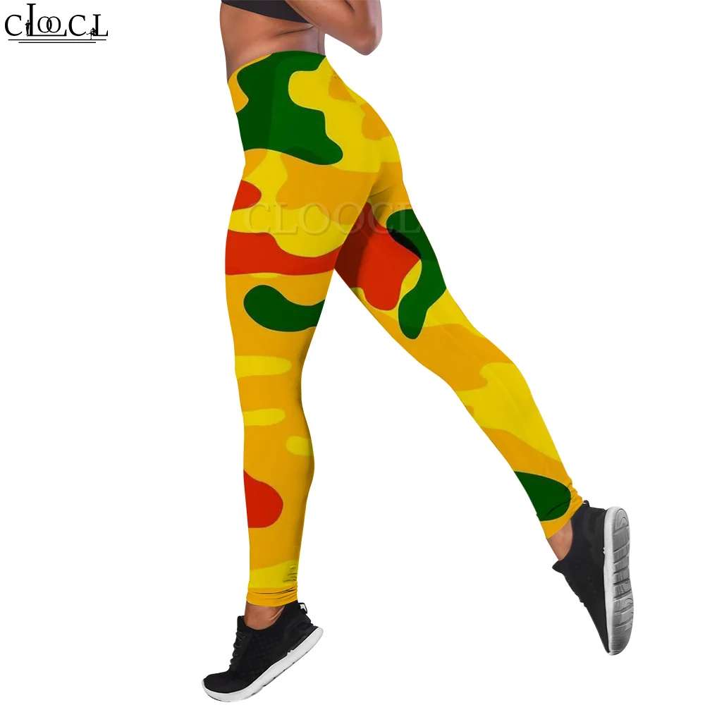 CLOOCL Leggings Seamless Well-fitting Trousers Polyester Spandex Gym Graffiti Camouflage Pattern Print Leggings Yoga Pants