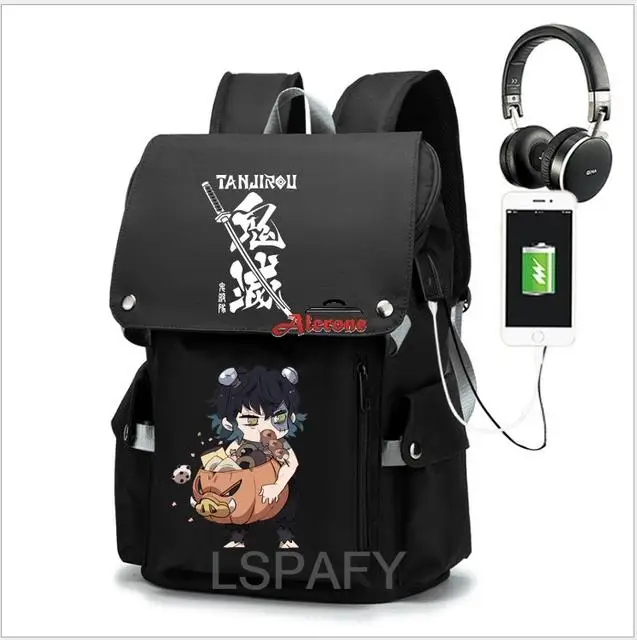 Mochila escolar de Anime Demon Slayer para niño y niña, bolsa de viaje de gran capacidad, Agatsuma Zenitsu, Oxford, para ordenador portátil