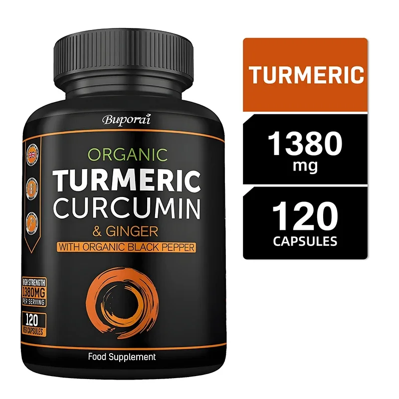 

Органические капсулы с куркумой — содержит черный перец, который способствует здоровью пищеварительной, улучшает здоровье суставов и повышает энергию.