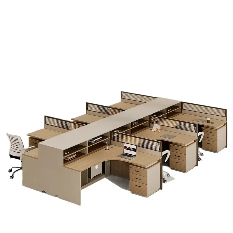 for L-shaped Office Desk 3 Person Workstation with Screen Double Finance Staff Table and Chair Combination Card Seat
