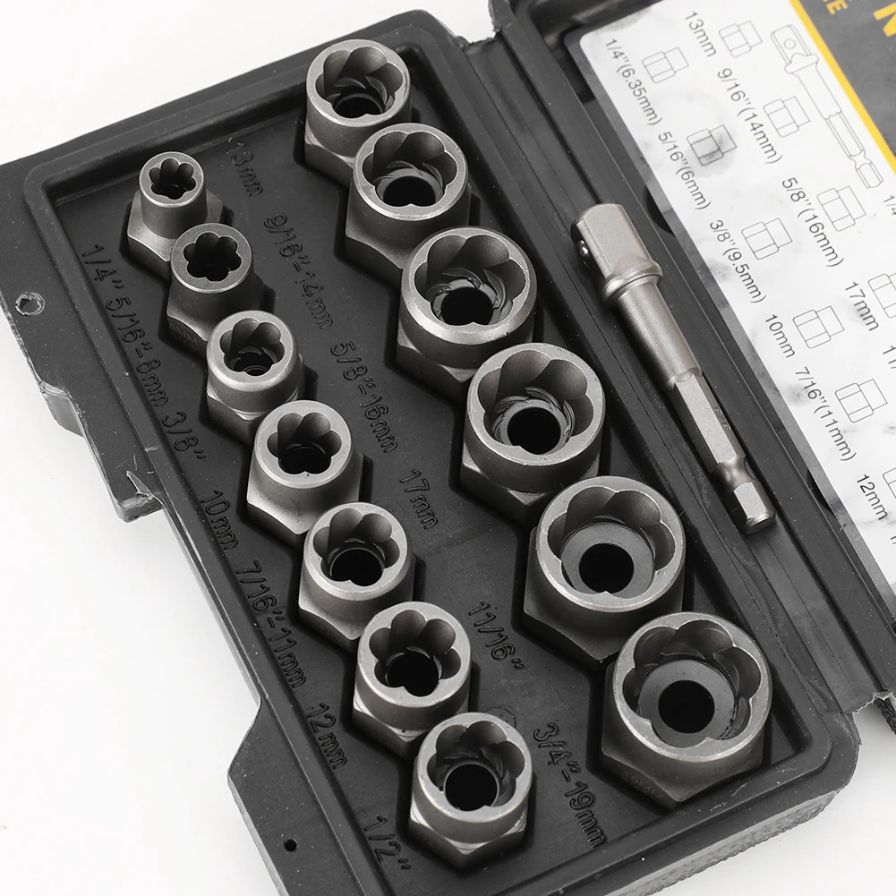 14PCS Impact Bolt & Nut Remover Set Cr-Mo Steel Bolt Extractor Tool Set with Solid Storage Case for Industrial Drop Shipping