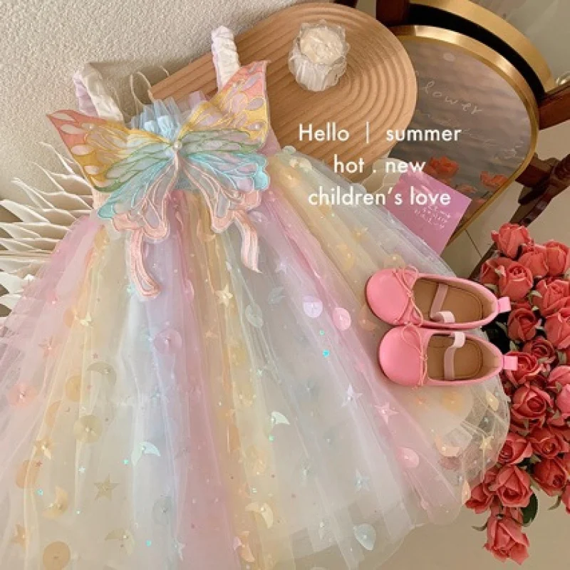 فستان الأميرة الصيفي الجديد للأطفال من Dream Elf Butterfly Rainbow Baby Tank Tops #3