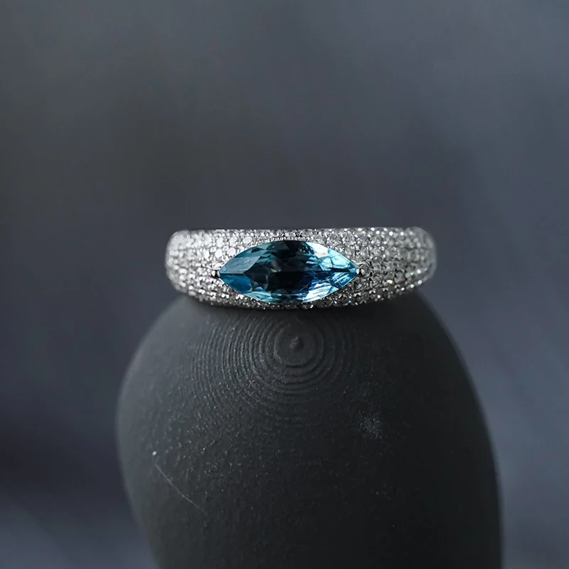 Aazuo Luxury Design 18K White Gold  Natrual Aquamarine Real Diamonds Devil's Eye Rings For Girls & Women Senior Banquet Party view 2