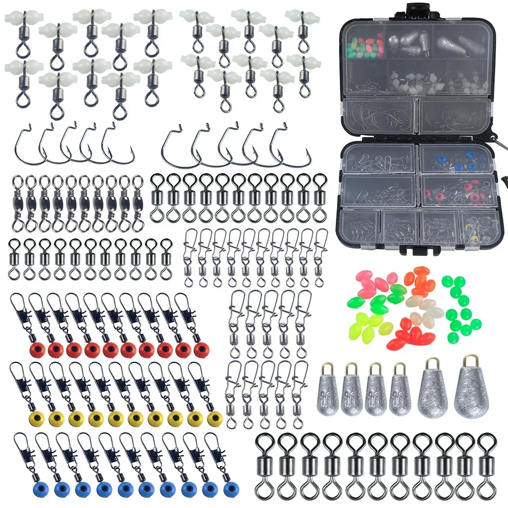 

177Pcs Fishing Accessories Kit Tackle Box with Hooks, Weights, Sinkers, Swivels, Luminous Beads Portable and Lightweight Storage