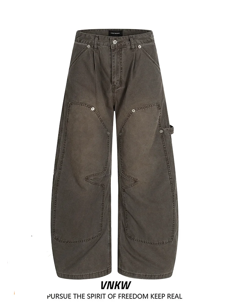 

Мужские джинсы в стиле ретро-американский рабочий костюм, винтажные, выцветшие, прямые, повседневные, свободного кроя, осенняя мода