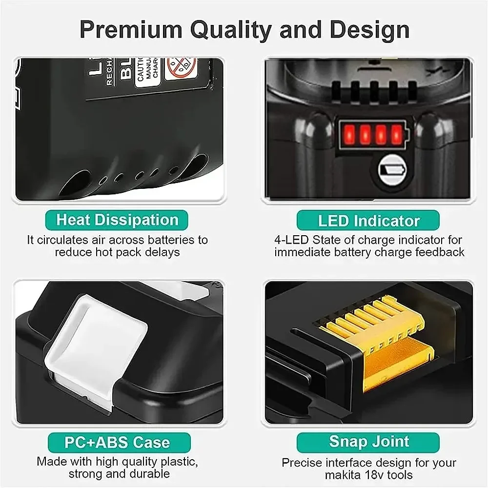 18V 6.0Ah Replacement Battery for Makita 18V Battery BL1830 BL1850 BL1860 LXT-400 LXT Cordless Power Tools Lithium-ion Battery