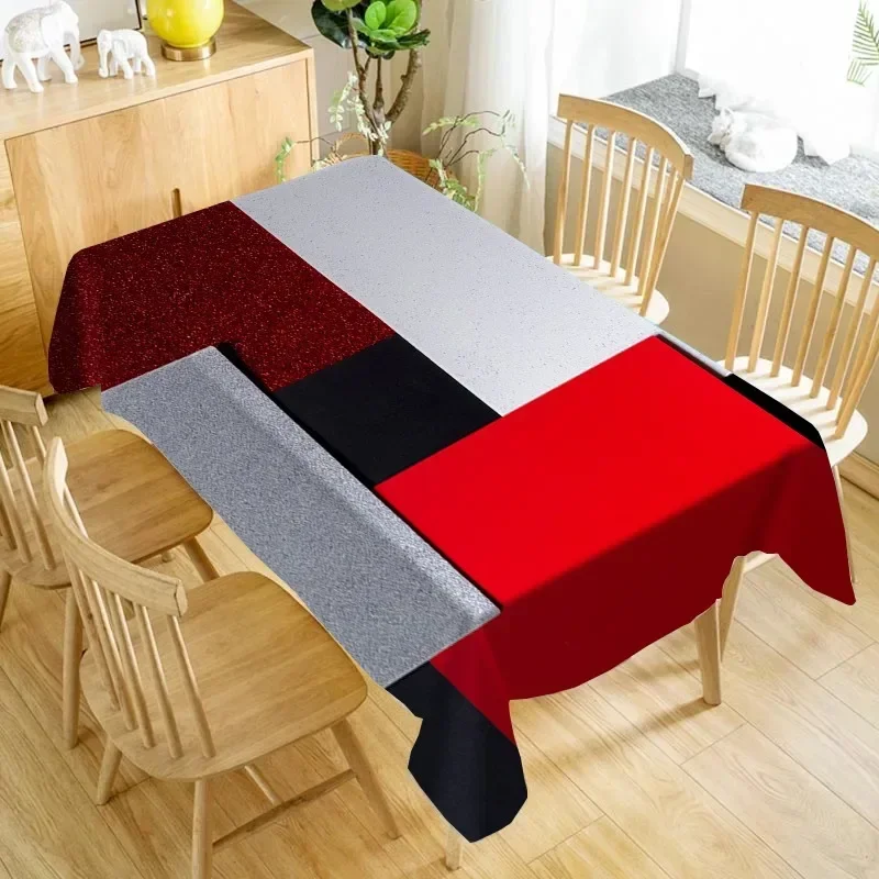 Fashion Geometric Red and Black Tablecloth - Polyester Fiber, Rectangular Shapezyc