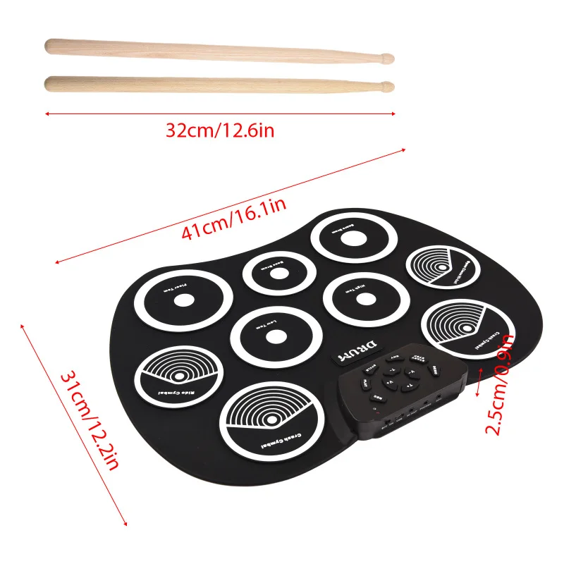 Conjunto de bateria eletrônica, bateria laminada à mão, interface midi de 9 almofadas, suporta jogos dtx, conjunto de bateria portátil, presentes com pedais de baquetas