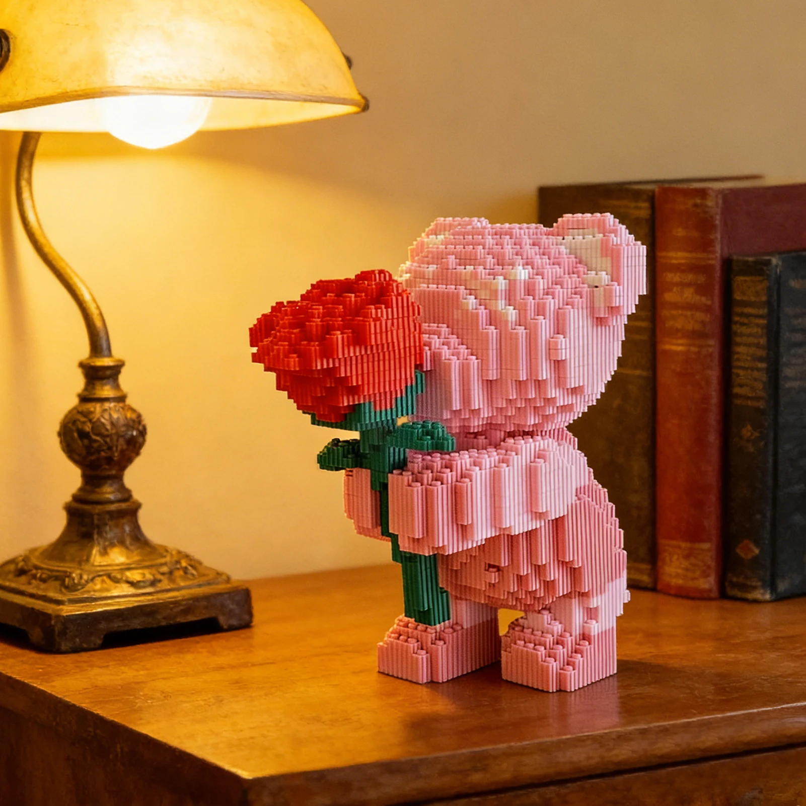 Urso de Blocos de Montar, Ornamento de Mesa, Brinquedo Educacional para Adultos, Exibição de Mesa de Escritório