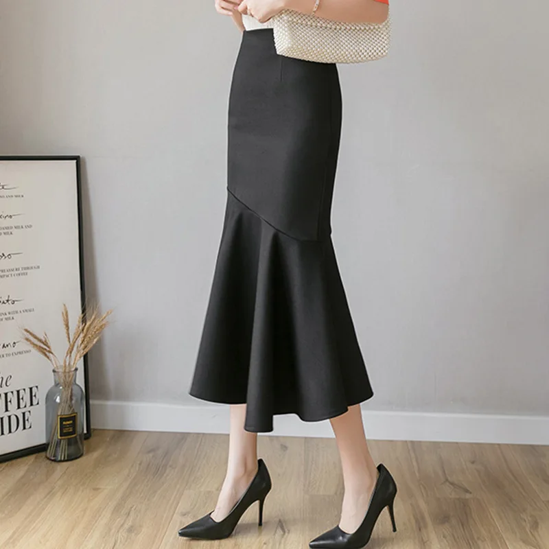 

Black women's skirt for spring and summer2026New mid-length fishtail skirt, loose and stretchy, one-piece bodycon skirt
