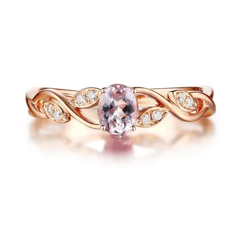 

Solid 10k Rose Gold Ring for Women Natural Diamonds Morganite Engagement Wedding Ring Fine Jewelry Trendy