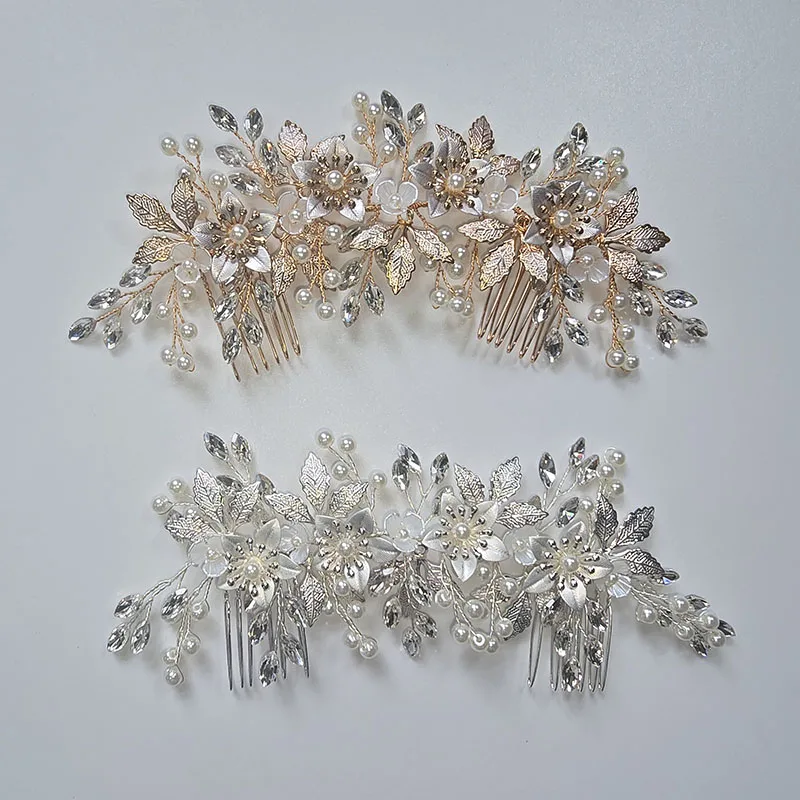 

SLBRIDAL Handmade Alloy Rhinestones Flower Bridal Hair Comb Wedding Headdress Hair Accessories Bridesmaids Women Girls Jewelry