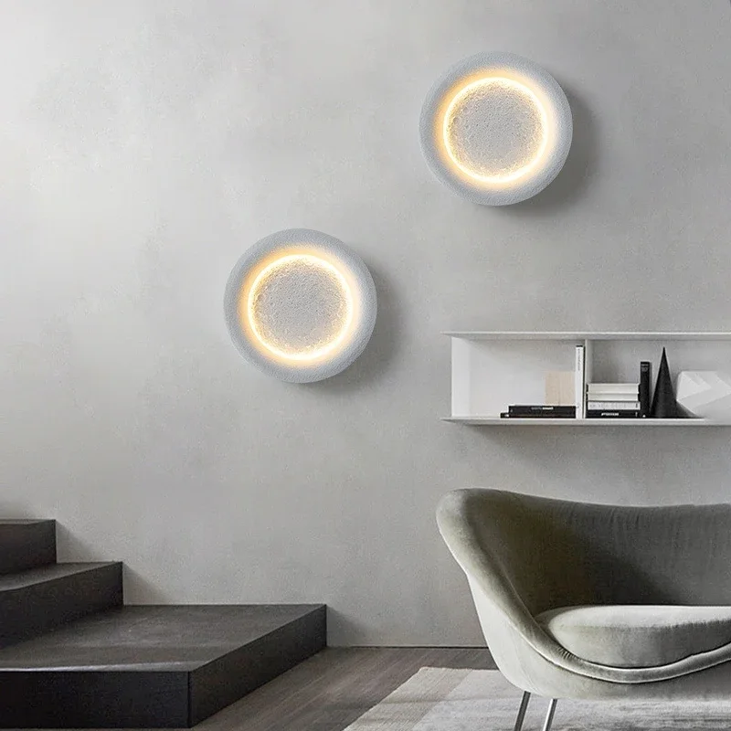 

Wabi sabi wall lamp Indoor Gypsum White moon lamp Creative Starry Bedroom Bedside Corridor Stair Decorative nightstands lamp
