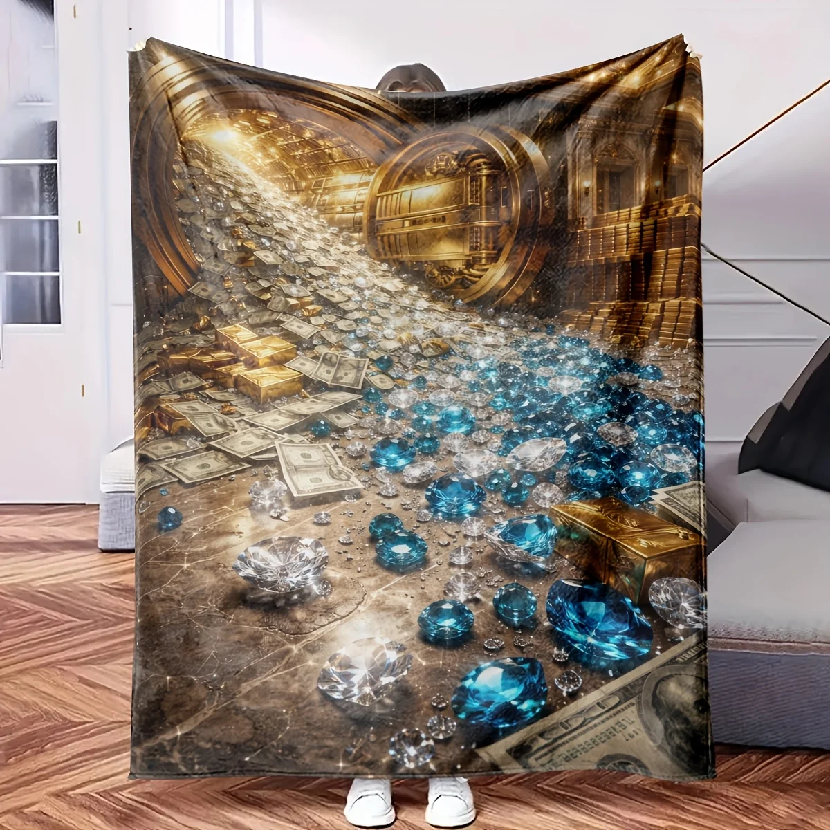 Oversized Diamond Gold Treasure Blanket Throw for Sofa Couch Rug Fantasy Luxury Decoration 150x230cm Large Plush Gift Decor
