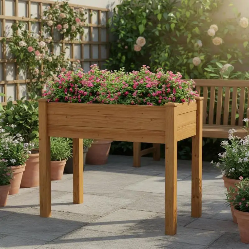 

Garden Wooden Planters， Rectangular Raised Bed,Flower Box, Fir Wood Indoor/Outdoor, Oak Tone, 86L x 46W x 76Hcm