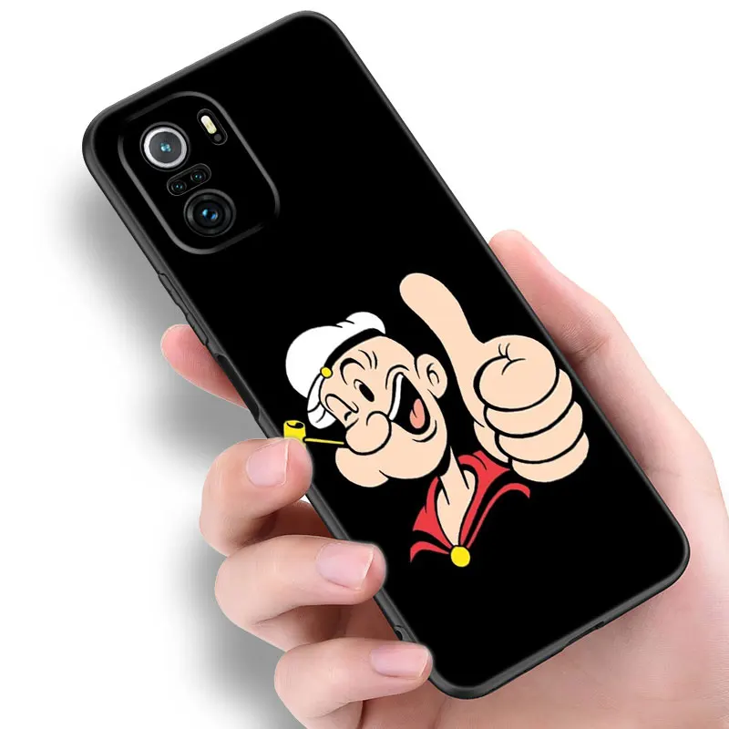 Disney Popeye The Sailor Black Silicone Phone Case For Xiaomi 10T 11T 13T 14 Pro 11 Lite POCO X3 NFC M3 M4 M6 X4 X5 Pro 5G F5