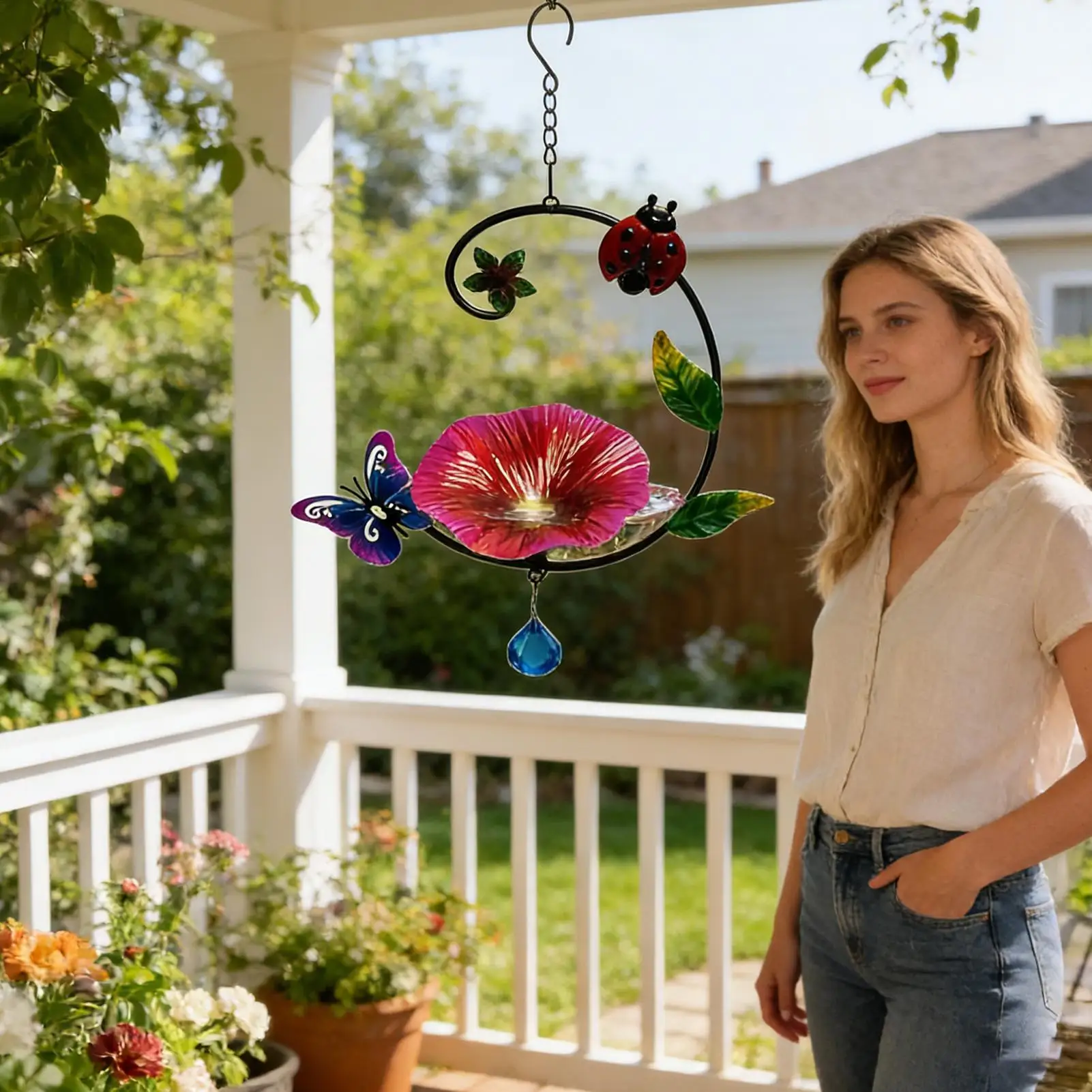 

Bird Bath Heavy-Duty Water Bowl Metal Bird Baths With Hook For Backyard Patio Garden Lawn Porch Window Fence Balcony Deck