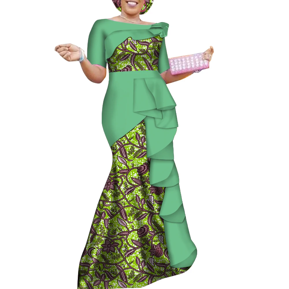 Vestidos African Dresses for Women Dashiki Elegant Ruffles Long Party Dress Plus Size Traditional African Clothing WY4152