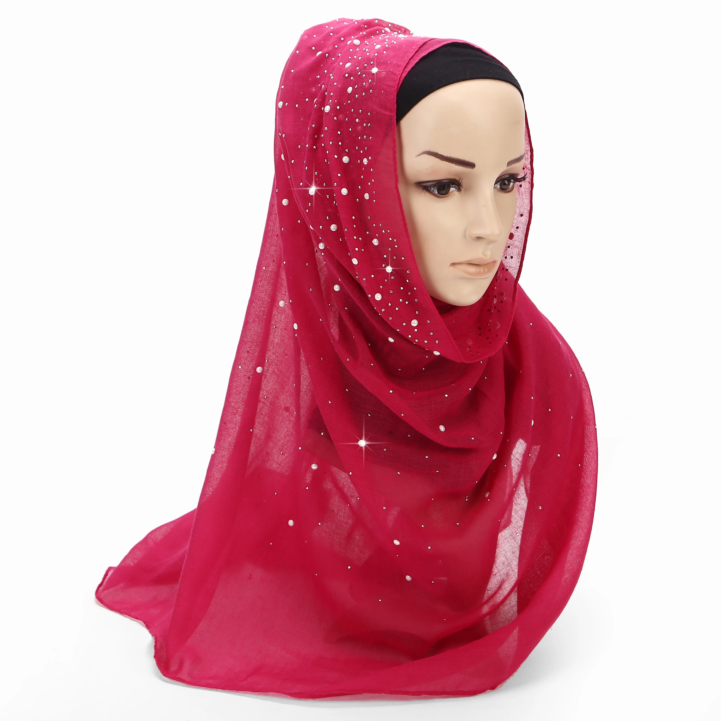 MSL053 WOMEN CRYSTAL PEARL STUD CHIFFON HIJAB LUXURY HIJABS SCARF SHAWL