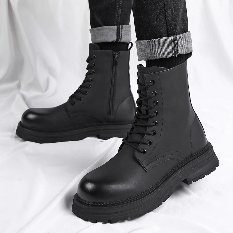 VIPOL Men's fashionable outdoor business boots, high-top casual shoes, multi-functional leather motorcycle boots - Image 5