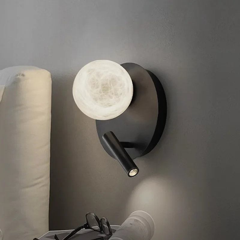 Simples todo o cobre mármore lâmpada de parede escada quarto cama cabeça corredor fundo parede pode girar leitura led lua lâmpada parede