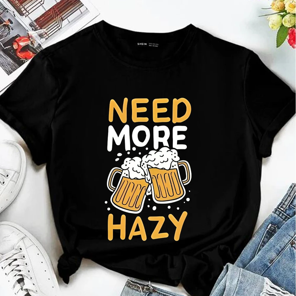 Summer T Shirt Young Girl Y2K Tee Sweatshirt Soft Black Women Vintage Cute Printing Font Design Art Clothes Gift DRUNK BEER