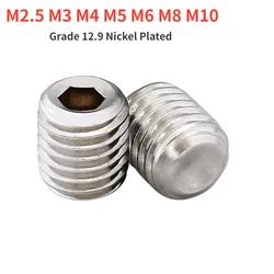 M2.5 M3 M4 M5 M6 M8 M10 Grade 12.9 Nickel Plated Concave End Hexagonal Set Screw Machine Screw Headless Base Screw