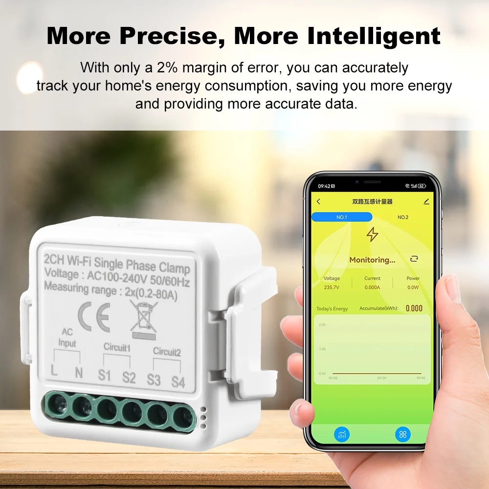 Smart Tuya Wifi Energy Meter Solar PV System Power Production Consumption Bidirectional Monitoring Meter 80A  AC100-240V 50/60HZ