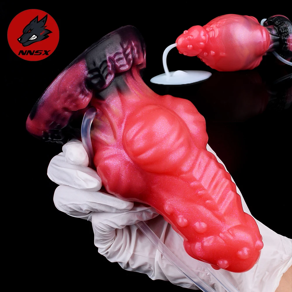 NNSX Squirting Function Horse Knot Dildo Inflatable Anal Plug Soft Silicone Genitals Penis Sex Toys for Woman Men Anal Pleasure