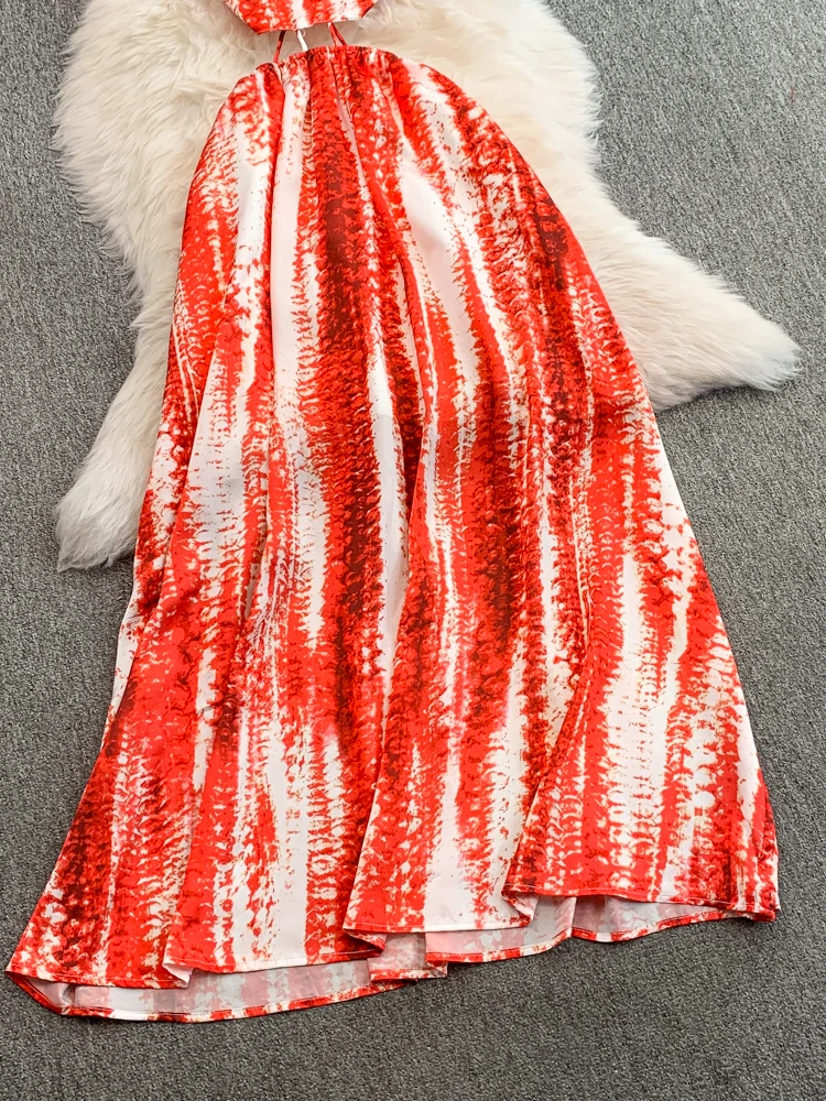 レトロなストラップ付きドレス レディース 夏休み セクシー ウエストシェイプ スリム ロングドレス 韓国風 スリーブ ハイウエスト Aラインスカート