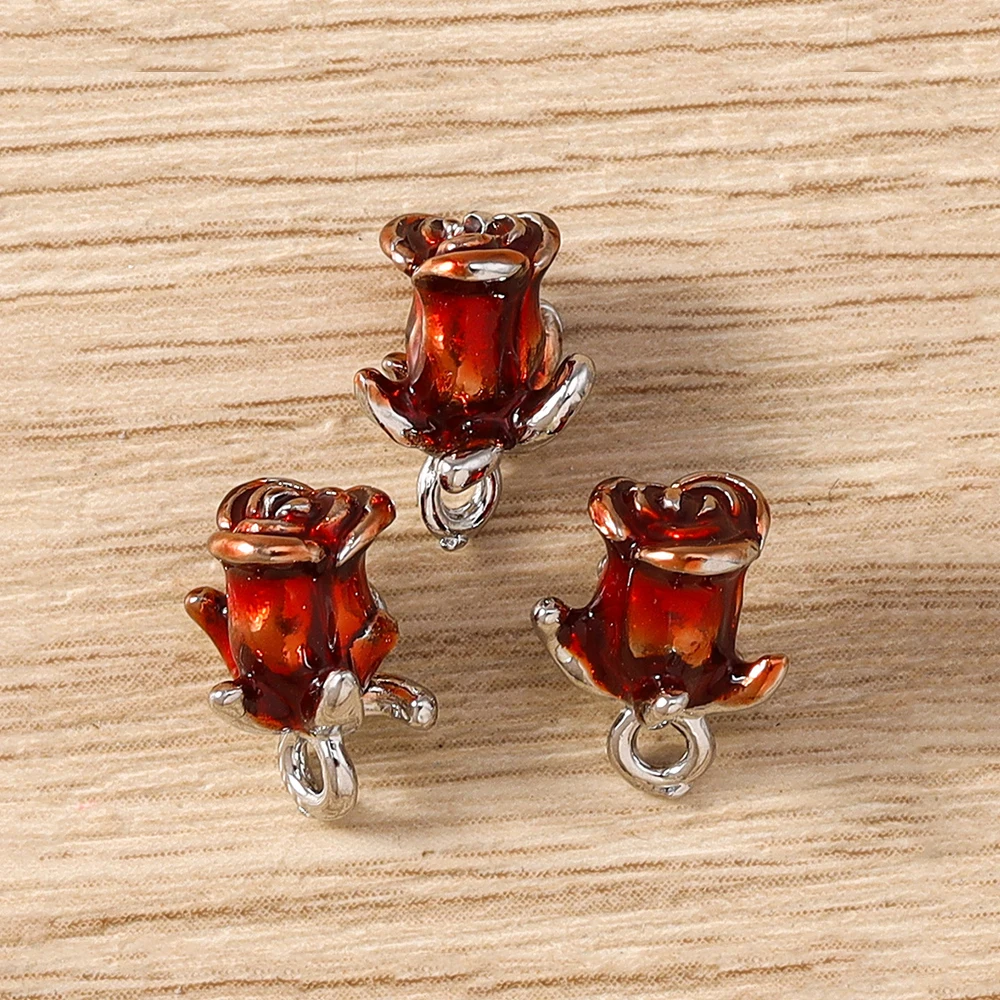 Tusember 5 Stück vergoldete Rosenblüten-Anhänger, niedliche Blumen-Charm-Perlen, passend für Original-Armbänder und Ohrringe aus 925er Sterlingsilber, Bastelbedarf – Detail 14