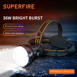 SUPERFIRE HL60 36W Powerful LED Headlamp Outdoor Strong Light Floodlight Head-Mounted Work Light USB-C Rechargeable Headlight