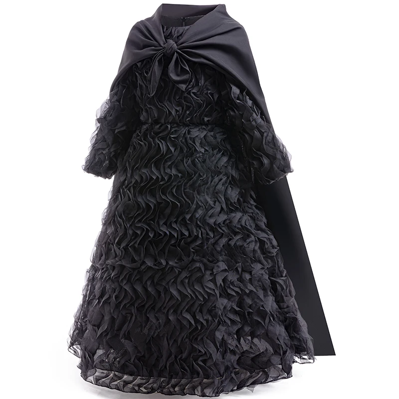 Movie Evil Wizard Costume Black Long Dress With Cape Witch Hat And Glasses For Kids Girls Halloween Birthday Prom Party Outfit